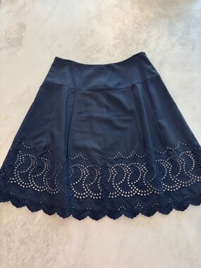Ann Taylor Navy A-Line Skirt with Eyelet Hem